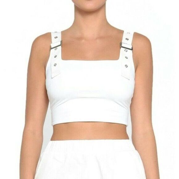 Tiger Mist Kailey Utility Strap Buckle Crop Top size XS in White - Picture 1 of 13